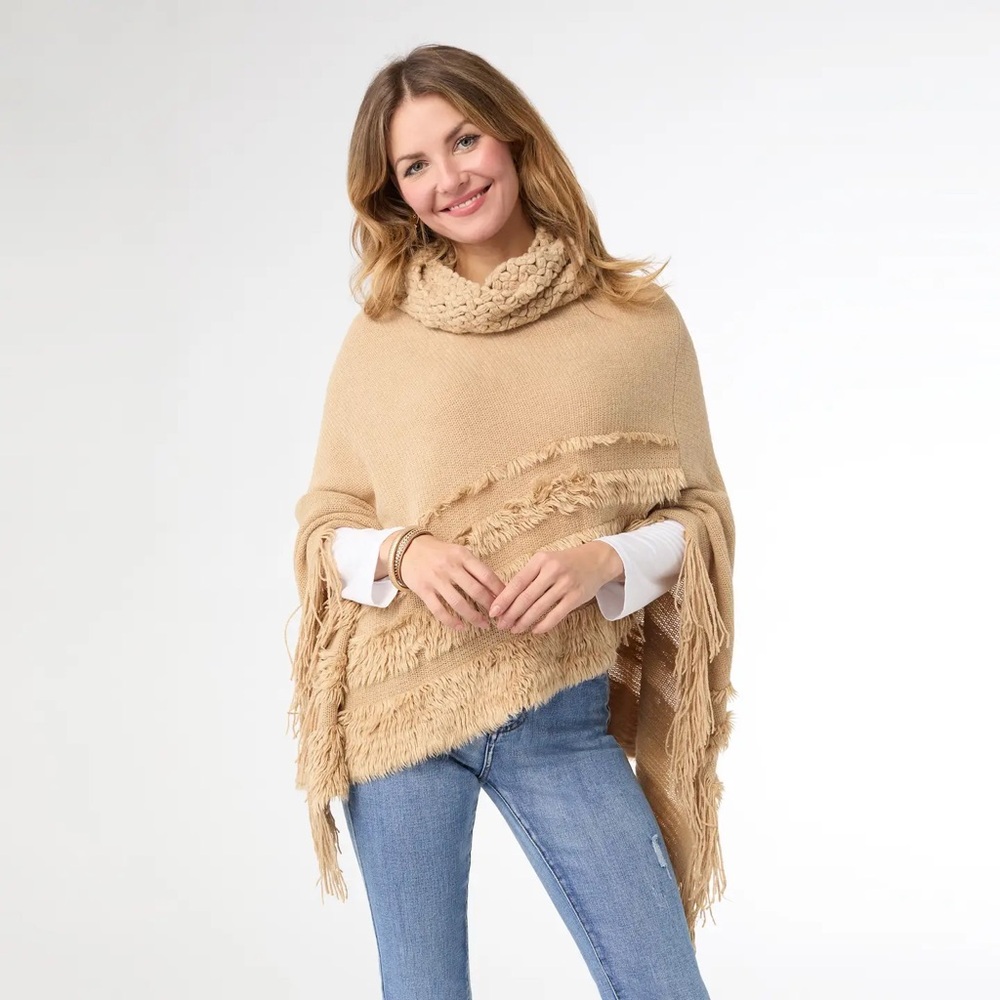 Coco + Carmen Tan Fringe Poncho